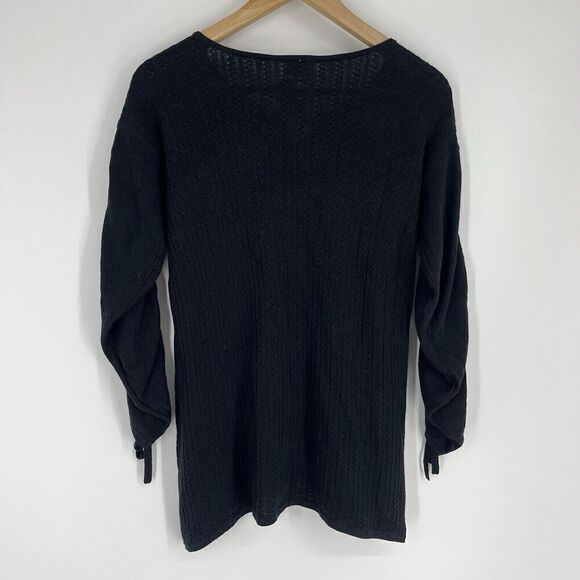 Moth Anthropologie Sweater Size Small Womens Black Ruched Sleeve Asymmetric Knit - Picture 7 of 10